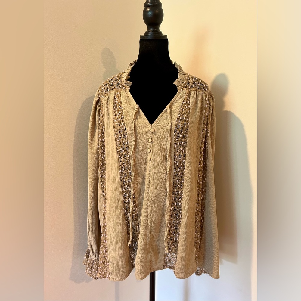 Romantic Beige Ruffled Blouse by Gigio